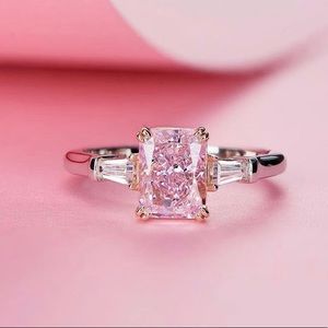 Rectangular Pink Diamond Style Ring • Silver Band & Gold Setting • NEW